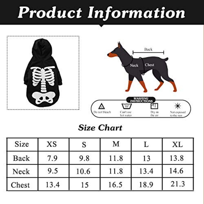 Coomour 할로윈 애완 동물 강아지 고양이 해골 후드 빛나는 해골 뼈 의상 복장 개 고양이 (3XL)