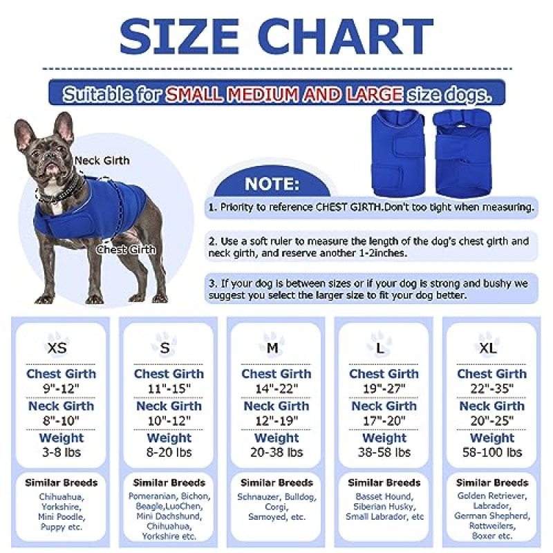 ROZKITCH 개 불안 조끼, 불꽃놀이용 컴포트 개 불안 재킷 여행 수의사 방문 분리 불안 완화 셔츠, 소형 중형 대형견을 위한 통기성 개 진정 셔츠 랩 XS