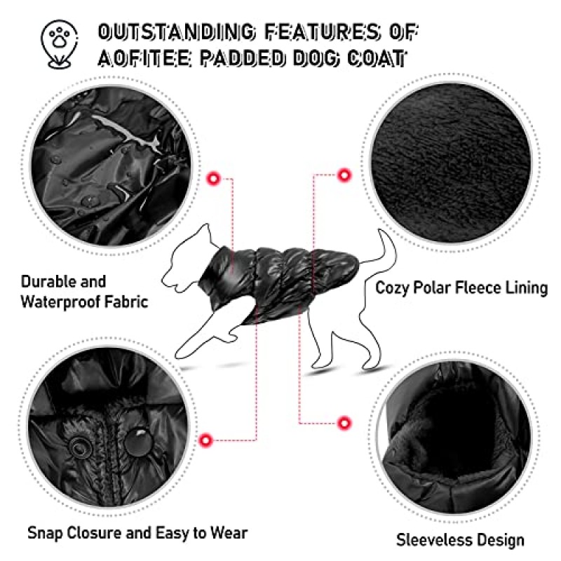 AOFITEE 개 코트, 방수 개 재킷, 소형 개용 겨울 개 코트, 양털 개 방한복 따뜻한 개 퍼퍼 재킷, 아늑한 애완 동물 겨울 조끼, 소형 중형 개용 개 추운 날씨 코트, 검정, XS