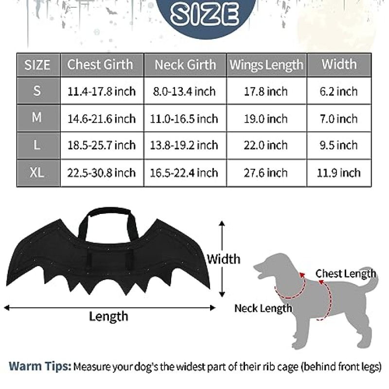 Malier 라이트 업 할로윈 개 의상, 20 LED 개 박쥐 날개 주황색 조명이 있는 할로윈 코스프레 의상 재미있는 옷 소형 중형 대형견을 위한 할로윈 추수감사절 선물 강아지 고양이(중형)