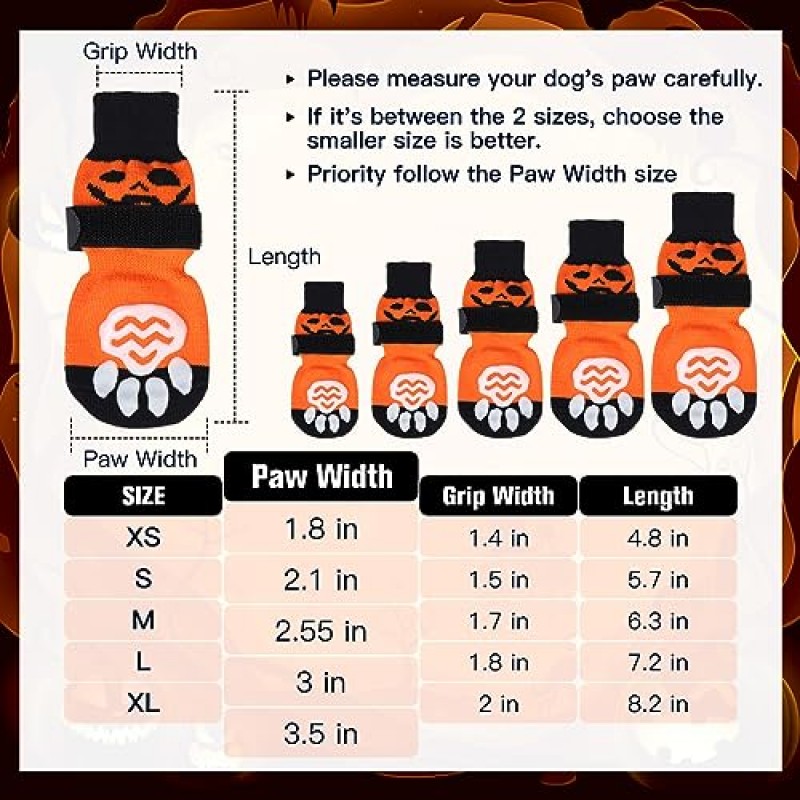 EXPAWLORER 할로윈 미끄럼 방지 개 양말 - 어둠 속에서 빛나는 2쌍 개 의상, 뜨거운/차가운 포장 도로용 개 신발, 소형 중형 대형 노견용 나무 바닥용 발 보호대