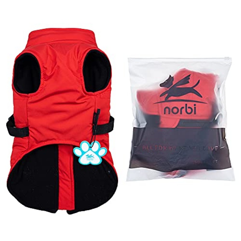 Norbi Pet Warm Jacket 소형견 조끼 하네스 강아지 겨울 2 in 1 복장 추운 날씨 코트 (S, Red)