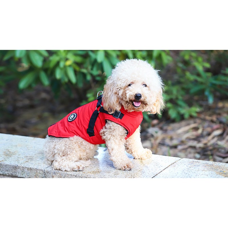 Norbi Pet Warm Jacket 소형견 조끼 하네스 강아지 겨울 2 in 1 복장 추운 날씨 코트 (S, Red)