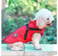 Norbi Pet Warm Jacket 소형견 조끼 하네스 강아지 겨울 2 in 1 복장 추운 날씨 코트 (S, Red)