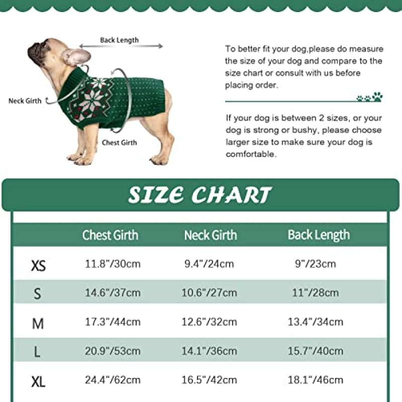 Kuoser 개 고양이 스웨터, 휴일 크리스마스 눈송이 애완 동물 따뜻한 니트 개 스웨터 부드러운 강아지 의류 개 겨울 코트, 개 중소형 개 고양이를 위한 터틀넥 추운 날씨 복장 풀오버