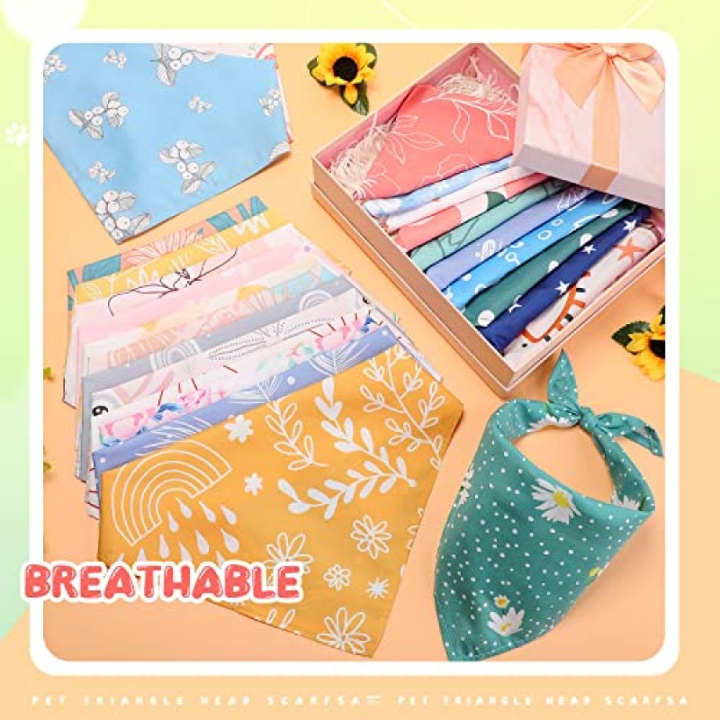 Amylove 50 Pcs 개 Bandanas 대량 여름 봄 강아지 꽃 개 Bibs 휴일 빨 수있는 스카프 애완 동물 삼각형 머리 스카프 Bandanas 애완 동물 의상 개 복장 중소 소녀 및 소년 (꽃)