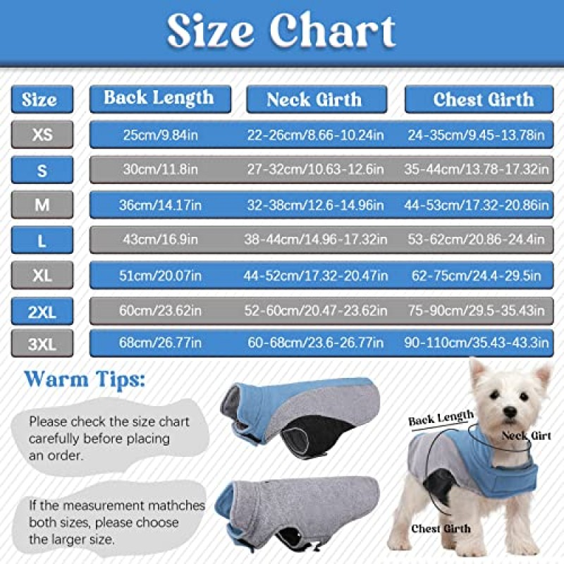 Lelepet 양털 개 재킷, 추운 날씨를 위한 의류, 끈 구멍이 있는 양면 부드럽고 따뜻한 개 코트, 소형 중형 대형 애완동물을 위한 안전 반사 스트랩 조절 가능한 후크 및 루프 강아지 옷(XS-3XL)