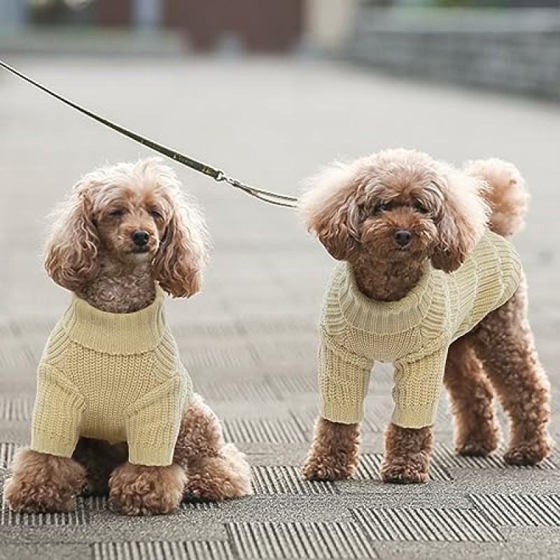 IDOMIK 개 스웨터, 두꺼운 니트 소형 개 풀오버 스웨터, 소형 중형 개 고양이를 위한 클래식 스트라이프 터틀넥 개 스웨터, 추운 계절, 카키색, XS를 위한 개 따뜻한 겨울 옷 코트