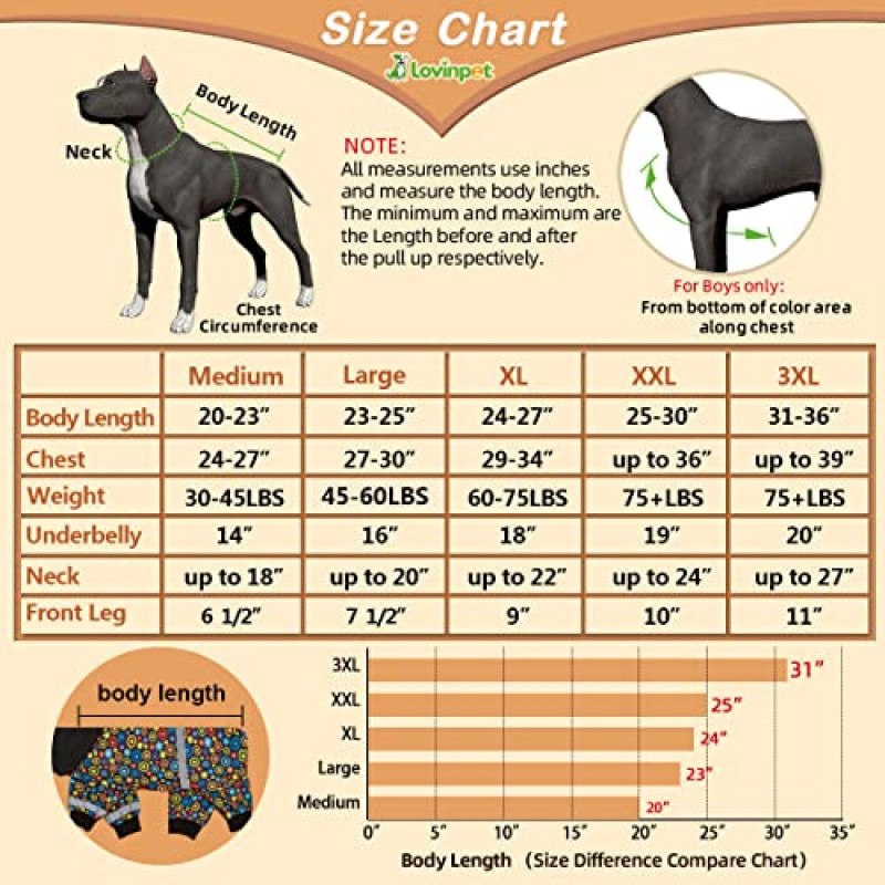 LovinPet 대형 대형견 잠옷, 상처 관리/수술 후 강아지 셔츠, 애완동물 불안 완화 잠옷, 강아지 잠옷, 반사 스트라이프, 기어 및 검정색 프린트, 애완동물 PJ/XXL