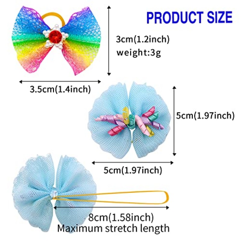 Mruq 애완 동물 100pcs 개 활, 고무 밴드와 라인 석 진주가있는 대량 애완 동물 작은 개 머리 활, 수제 개 머리 정리 활 레이스 직물, 개 머리 액세서리 용품을위한 개 활 혼합