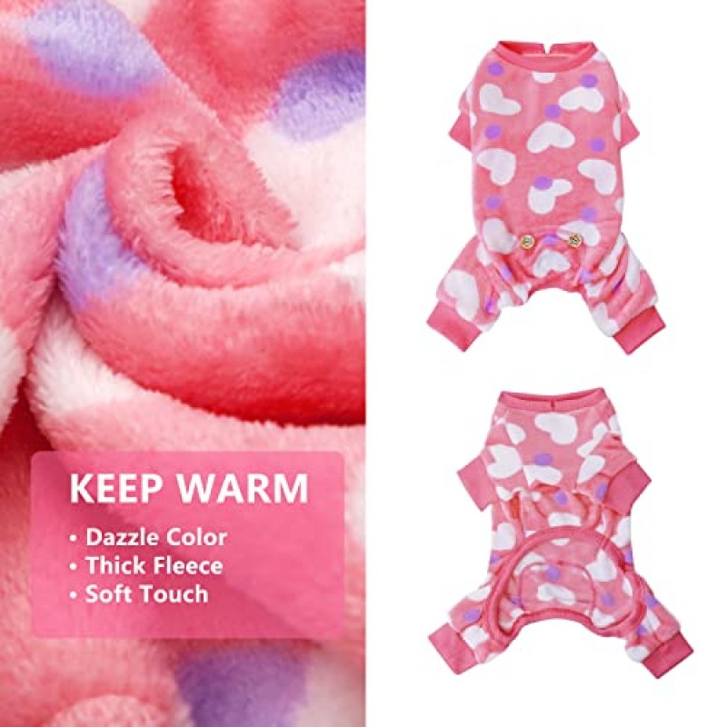 KYEESE 개 잠옷 소형 중형 개를위한 하트 패턴 부드러운 소재 Stretchable Dog Pajama Onesie 애완 동물 Pjs Soft Velvet