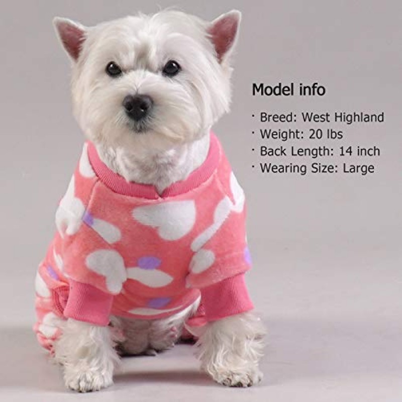KYEESE 개 잠옷 소형 중형 개를위한 하트 패턴 부드러운 소재 Stretchable Dog Pajama Onesie 애완 동물 Pjs Soft Velvet