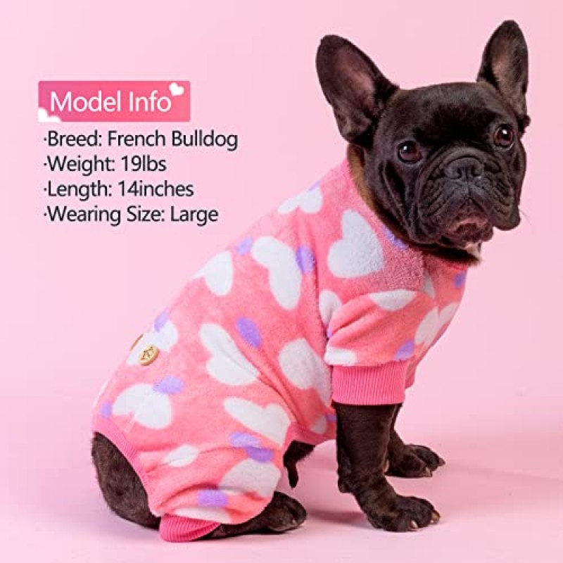 KYEESE 개 잠옷 소형 중형 개를위한 하트 패턴 부드러운 소재 Stretchable Dog Pajama Onesie 애완 동물 Pjs Soft Velvet
