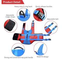 ASENKU 개 구명 조끼 수영 보트용 애완동물 구명 조끼, 개 상어 구명 조끼 수영장용 개 구명 조끼, 소형 중형 대형견용 개 물 부양 조끼(레이크 블루, 2XL)