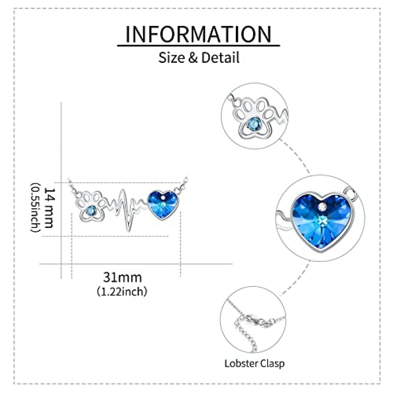 ONEFINITY 발 인쇄 목걸이 스털링 실버 개 발 심장 크리스탈 목걸이 애완 동물 고양이 개 발 펜던트 쥬얼리 여자 선물