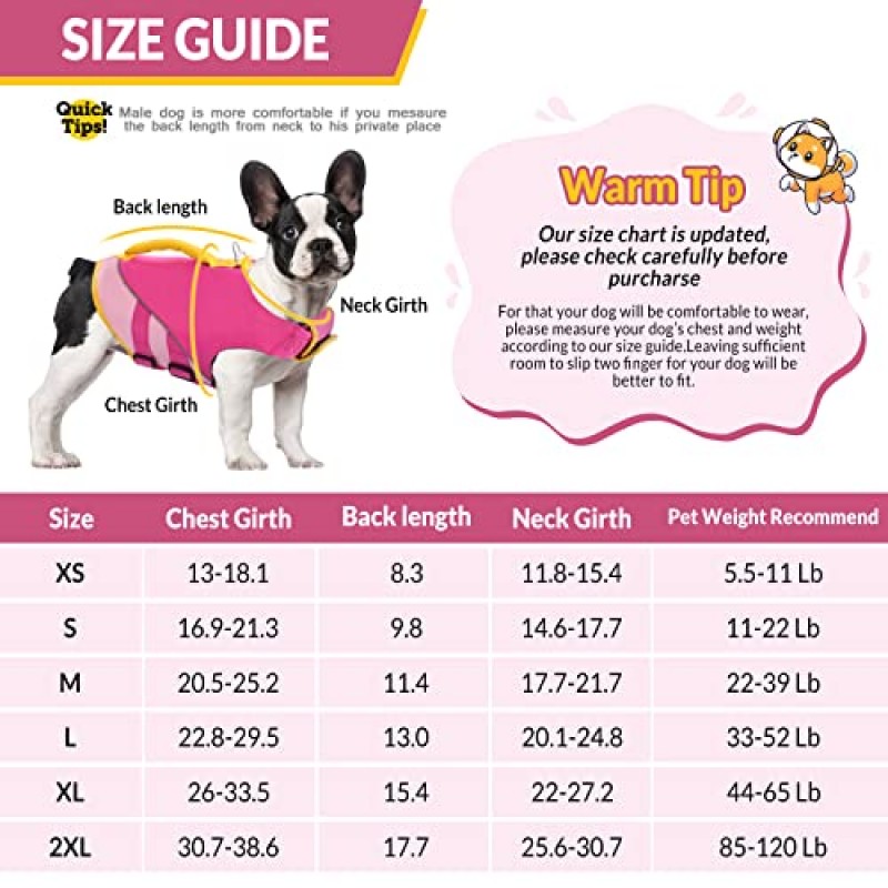 Queenmore 개 구명 조끼, 수영 보트 용 개 구명 조끼, 소형 중형 개용 구명 조끼, 강력한 구조 핑크가있는 립 스톱 애완 동물 구명 조끼, M