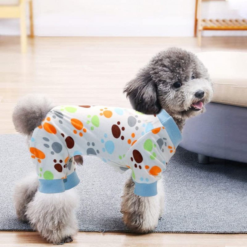 Rypet 소형견 잠옷 2팩 - 귀여운 고양이 잠옷 Onesie Soft Puppy Rompers 애완동물 점프슈트 소형견과 고양이를 위한 아늑한 바디수트(블루 + 레드)