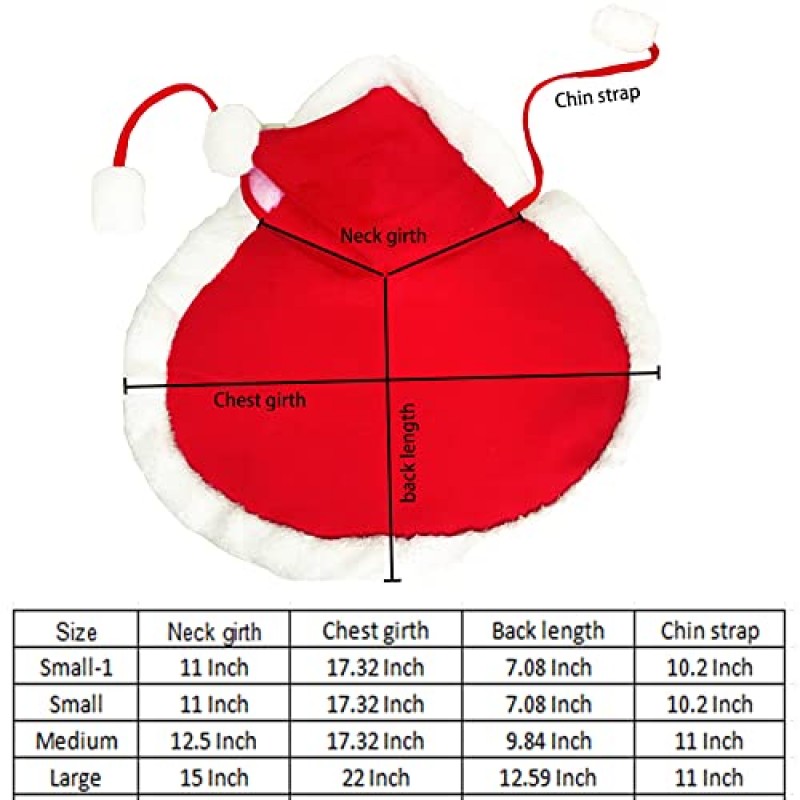 ANIAC 애완동물 크리스마스 의상 모자가 달린 판초 케이프 고양이와 소형견용 산타클로스 망토 레드(중형)