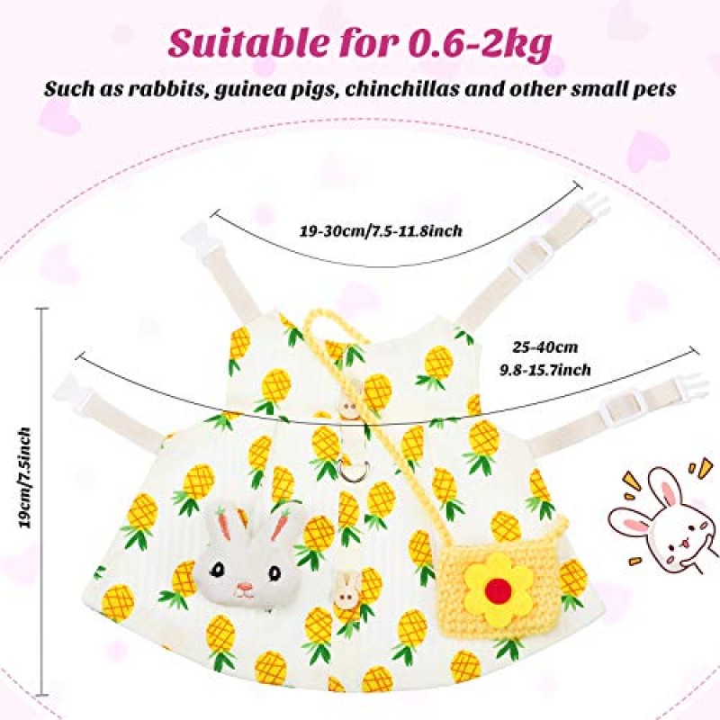 2 세트 애완 동물 토끼 토끼 드레스 가죽 끈 모자가있는 토끼 부활절 의상 미니 가방 하네스 가죽 끈 토끼 고슴도치 흰 족제비 기니 돼지 피기 다람쥐 (파인애플과 체리) 용 작은 동물 액세서리