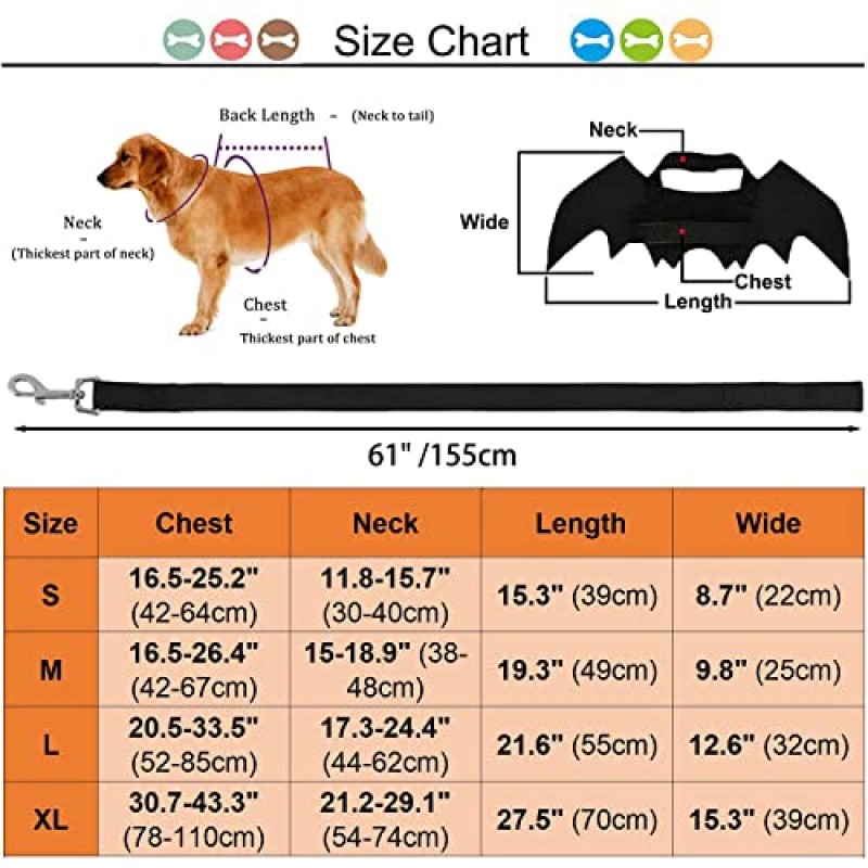 Strangefly 할로윈 개 박쥐 의상, 애완 동물 리드가 있는 개 박쥐 날개, 웃긴 개 멋진 의류 장식, 고양이 강아지를 위한 파티 액세서리 드레스업 소형 중형 대형견 강아지 복장(대형)