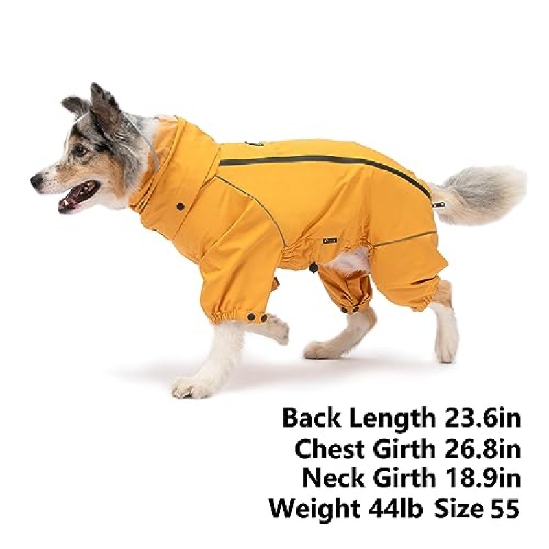 Petridge Dog Four-Legged Rain Jacket 비옷 소형 중형 대형견 용 방수 방풍 코트 (55 Yellow)