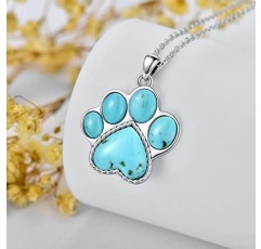 BETHZA 발 인쇄 목걸이 정품 청록색/Larimar 개 고양이 새끼 고양이 강아지 발자국 펜던트와 925 스털링 실버 여성 애완 동물 애호가를위한 동물 쥬얼리 선물