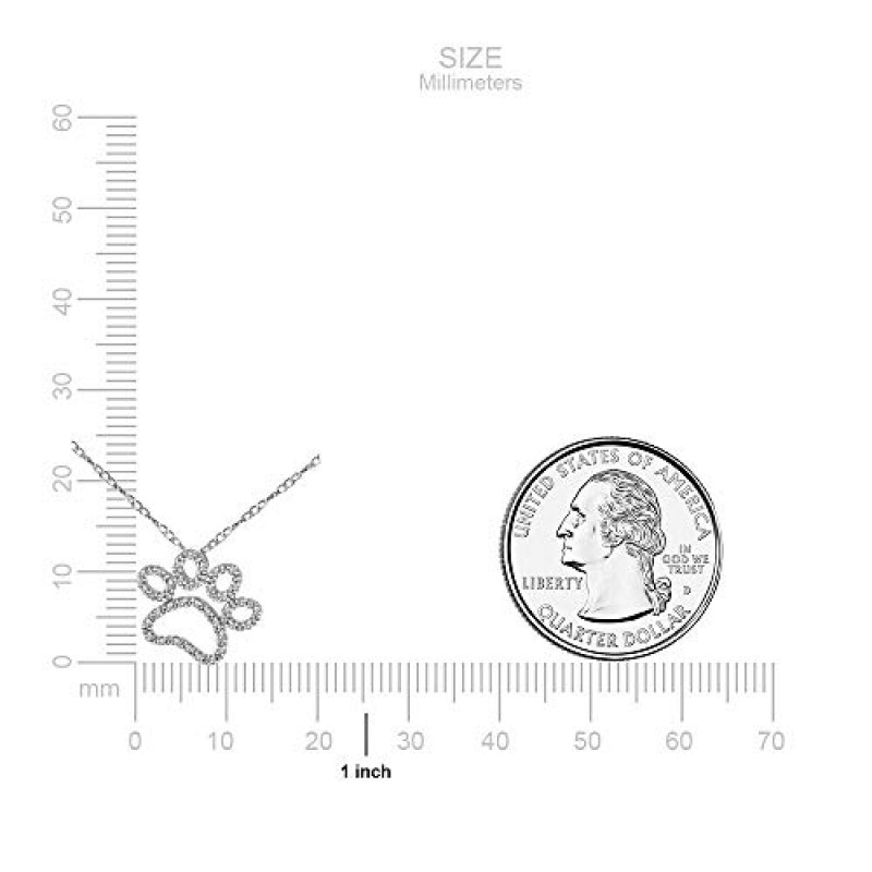 여성용 925 스털링 실버 다이아몬드 도그 캣 발 프린트 목걸이 1/10ct(I-J, I3), 18인치, 기념품 제작