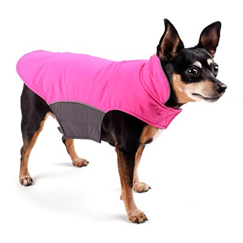 The Worthy Dog Apex Dog Jacket 방풍 및 방수 전천후 양털 안감 나일론 겨울 코트(반사 트림 포함), 보라색, 26