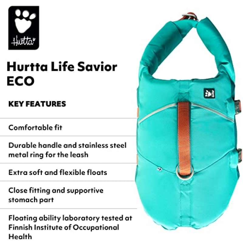 Hurtta ECO Life Savior, 반려견 구명 조끼, 피콕, 10-20lb