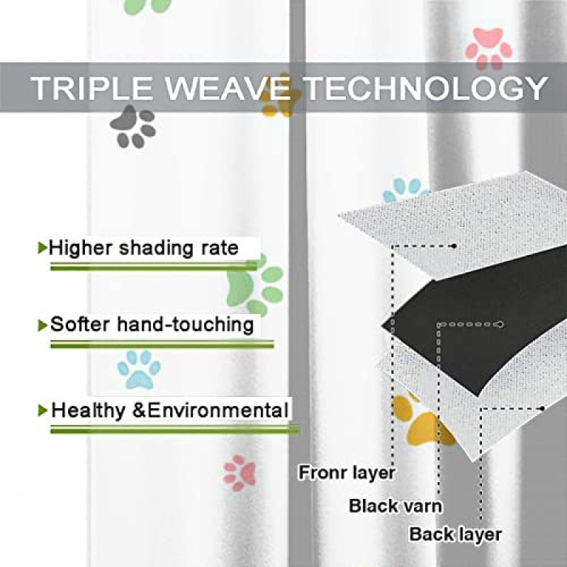 fucyBu 개 발 커튼, 강아지 동물 다채로운 발 애완 동물 애호가 침실용 그로밋 암막 커튼 - 단열, 에너지 효율, 소음 감소 및 빛 차단 84x84in 2판넬