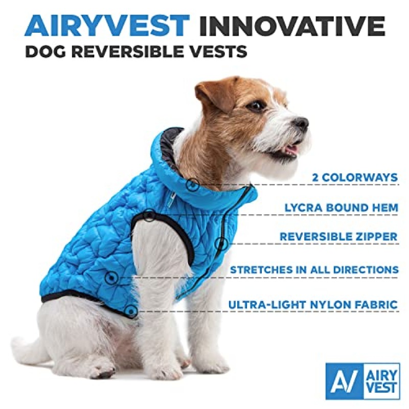 AiryVest 개 겨울 코트 UNI - 경량 양면 따뜻한 개 재킷 - 방수 방풍 퍼퍼 재킷 - 중형견, 소형견 및 대형견용 절연 개 코트 - 편안한 개 퍼퍼 조끼