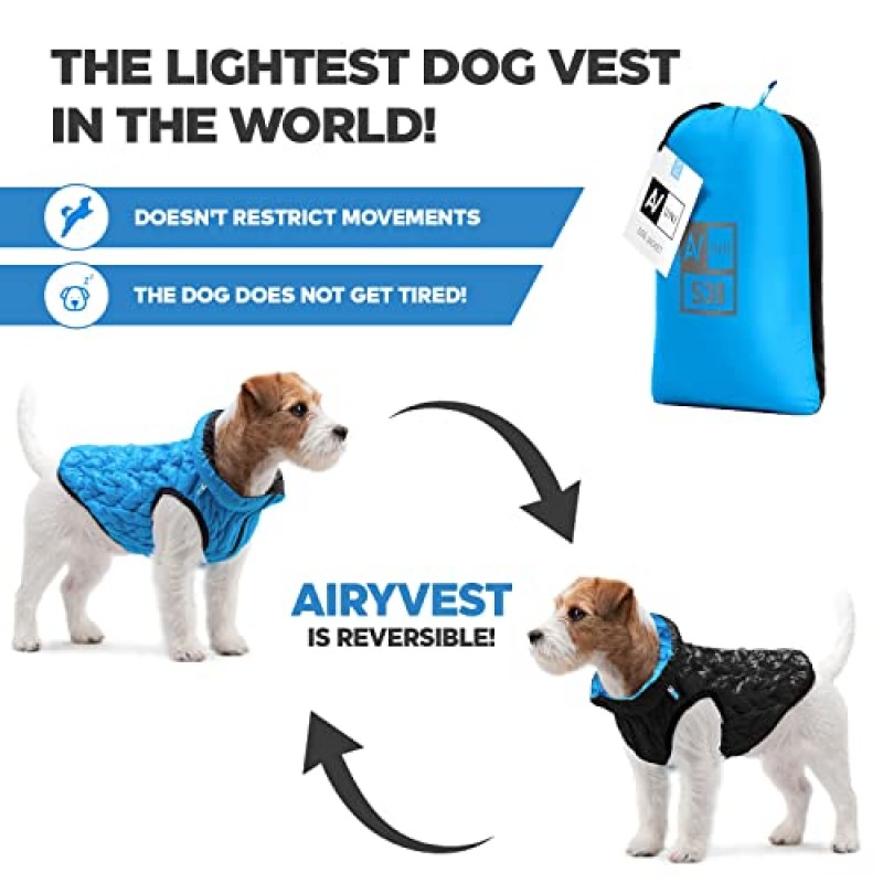 AiryVest 개 겨울 코트 UNI - 경량 양면 따뜻한 개 재킷 - 방수 방풍 퍼퍼 재킷 - 중형견, 소형견 및 대형견용 절연 개 코트 - 편안한 개 퍼퍼 조끼