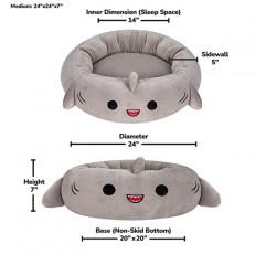 스퀴시멜로 24인치 고든 상어 애완동물 침대 - 미디엄 울트라소프트 공식 스퀴시멜로 플러시 애완동물 침대