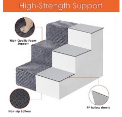 소형견용 EHEYCIGA 개 계단, 높은 침대 및 소파용 3단계 개 계단, 소형견 및 고양이용 접이식 애완동물 계단, 높은 침대 오르기, 미끄럼 방지 균형형 개 실내 계단, 회색, 3/4/5단계