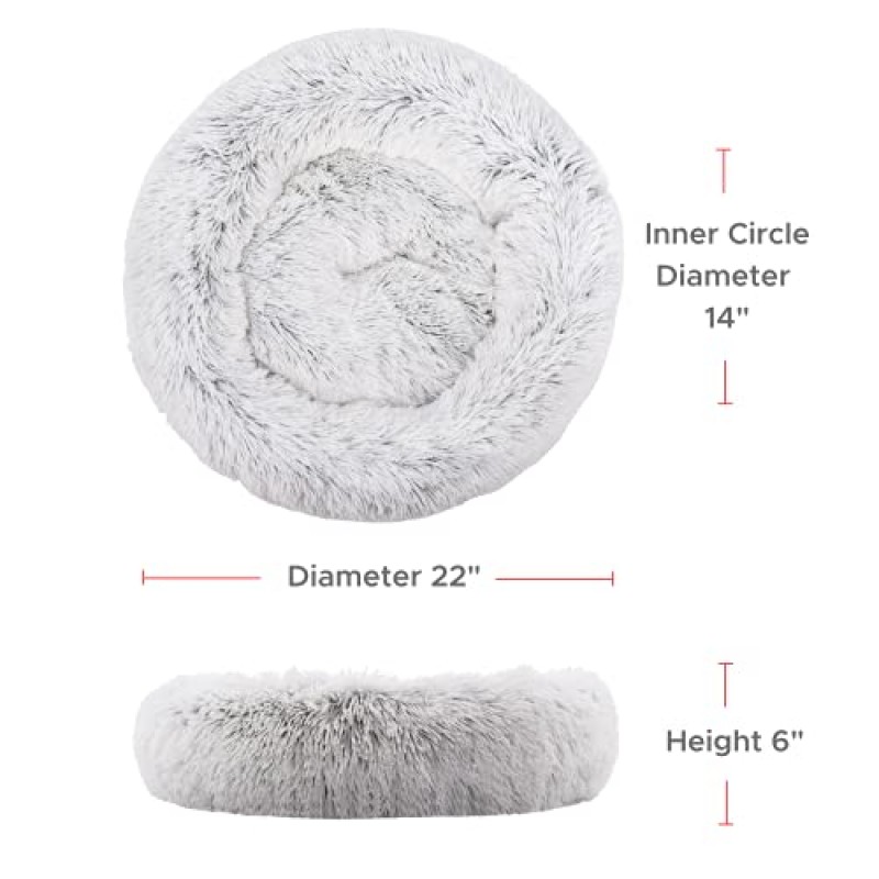 FuzzBall Fluffy Luxe 애완동물 침대, 차분한 도넛 껴안기 – 기계 세탁 가능, 방수 베이스, 미끄럼 방지(최대 25lbs의 소형 개 및 고양이용)