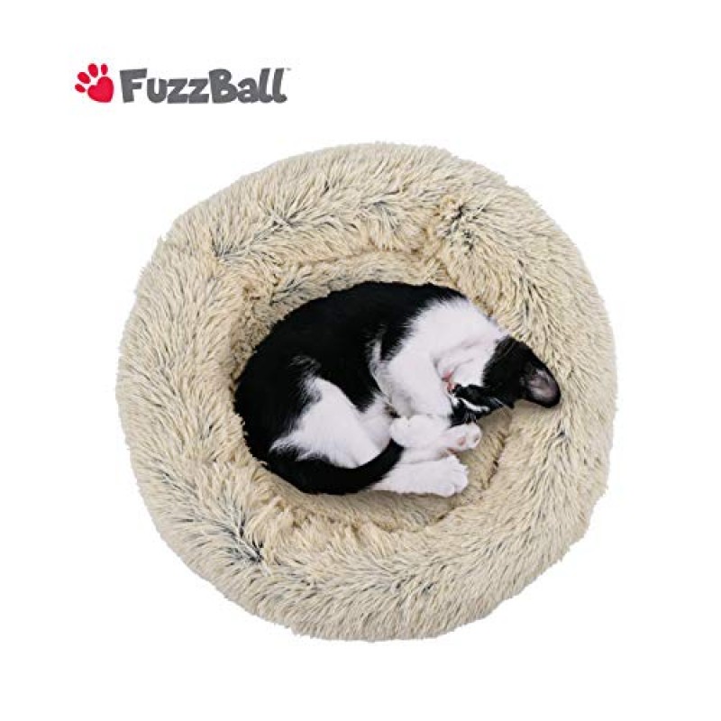 FuzzBall Fluffy Luxe 애완동물 침대, 차분한 도넛 껴안기 – 기계 세탁 가능, 방수 베이스, 미끄럼 방지(최대 25lbs의 소형 개 및 고양이용)