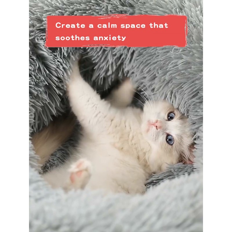 kimpets 개 침대 소형 중형 대형견을 위한 진정 개 침대 - 원형 도넛 세탁 가능 개 침대, 미끄럼 방지 인조 모피 푹신한 도넛 껴안기 불안 고양이 침대(20