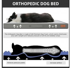 정형외과용 개 침대 - 탈착식 세탁 가능 커버, 방수 애완동물 매트, 미끄럼 방지 바닥과 손잡이가 있는 상자 방수 침대, 소형, 중형 및 초대형견용(중형, 회색)