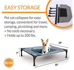 K&H Pet Products 세탁 가능한 통기성 메쉬, 미끄럼 방지 고무 발, 휴대용 실내 실외 개 침대, 미디엄 그레이/블랙 메쉬가 포함된 냉각 높은 침대