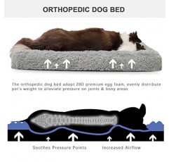 MIHIKK 초대형 개 침대, 탈착식 세탁 가능 커버가 있는 XL 정형외과 계란 상자 폼 개 침대, 방수 개 매트리스 미끄럼 방지 바닥, 편안한 불안 방지 애완 동물 침대 매트, 41x29인치, 회색