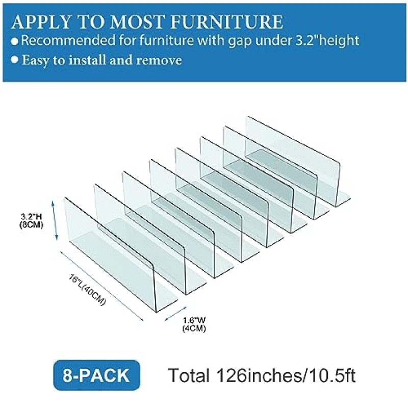 애완동물용 소파 밑 차단기 - 소파 밑 소파 가구 아래 소파 차단기 - 소파 밑용 장난감 차단기 - 애완 동물, 개, 고양이용 침대 밑 애완 동물 차단기(8팩, H=3.2인치)