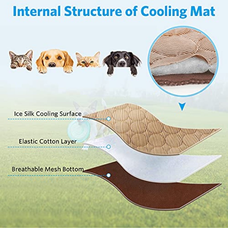 YAOGEG 개 냉각 매트, 개 고양이용 냉각 매트, 애완 동물 재사용 가능한 침대 매트, 세척 가능한 얼음 실크 매트, 자체 냉각 수면 개집 패드