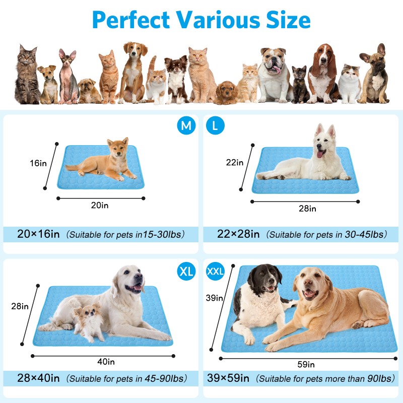 YAOGEG 개 냉각 매트, 개 고양이용 냉각 매트, 애완 동물 재사용 가능한 침대 매트, 세척 가능한 얼음 실크 매트, 자체 냉각 수면 개집 패드