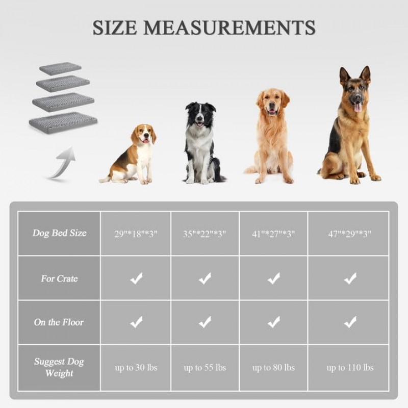 Sivomens 개 침대, 세탁 가능한 초대형 개용 개 침대, 탈착식 커버 및 인조 모피가 있는 개 상자 패드, 부드러운 플러시 메모리 폼 정형외과 개 침대 매트, 최대 80파운드의 개 지원, 41*27*3, 회색, XL