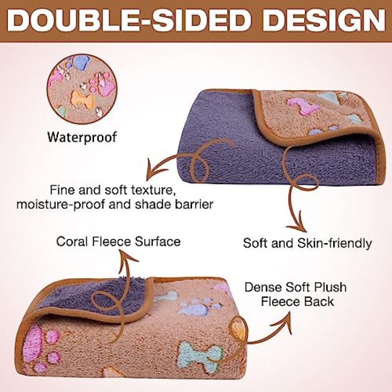 작은 개를위한 Ladadee 방수 개 담요, 1 팩 3 소녀 개를위한 빨 수있는 슈퍼 부드러운 강아지 담요, 개 고양이를위한 가역 양털 가구 보호 소파 담요