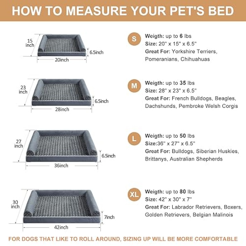 LNSSFFER 초대형견용 세척 가능한 개 침대, 탈착식 커버 및 방수 라이닝이 있는 XL 정형외과용 개 소파 침대, 애완동물 소파 침대, 초대형견용 메모리폼 XL 대형견 침대, 짙은 회색