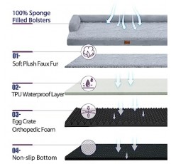 초대형 개를 위한 Casa Paw 정형외과용 개 침대, 방수 개 침대 특대형, 메모리 폼 개 소파 침대, 탈착식 세탁 가능 커버가 있는 편안한 볼스터 애완 동물 침대, 미끄럼 방지 바닥(대형, 회색)