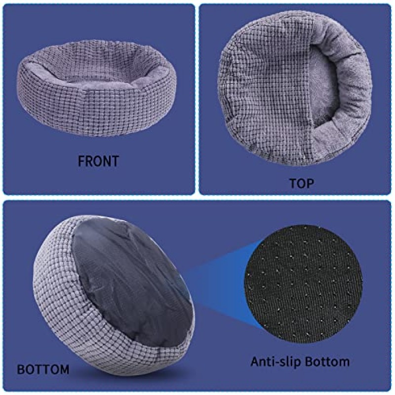 작은 중형 개를 위한 Keuien 개 침대, 정형외과 애완 동물 잠자는 강아지 침대, 미끄럼 방지 바닥이 있는 실내 고양이를 위한 세척 가능한 진정 고양이 침대, 20인치