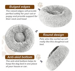 CAPSCELL 진정 개 고양이 침대 라운드 도넛 개 침대 따뜻하게 푹신한 20 인치 작은 중형 개와 미끄럼 방지 바닥, 회색 고양이를위한 항 불안 침대