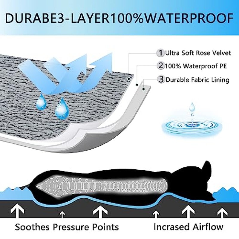 대형견용 개 침대 대형견용 정형외과용 개 침대 방수 라이닝이 있는 계란 폼 소파 개 침대 탈착식 세척 가능 커버가 있는 대형 개 침대 미끄럼 방지 바닥 개 상자 침대, L 36x27x6.5인치, 회색
